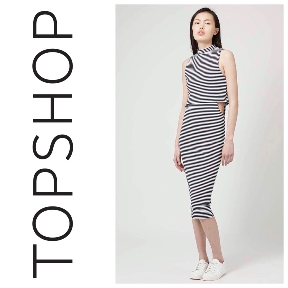 - NWOT TOPSHOP Cut Out Striped Midi Dress